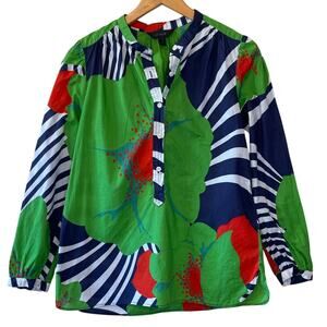 J. Crew Tropical Mid Century Modern Floral Style Classic Cotton Blouse Tunic 00